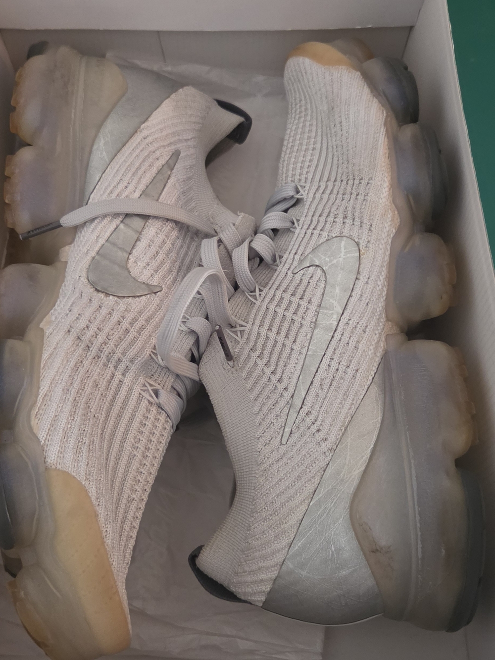 Nike Men’s Flyknit VaporMax Sneakers in White and Gray
